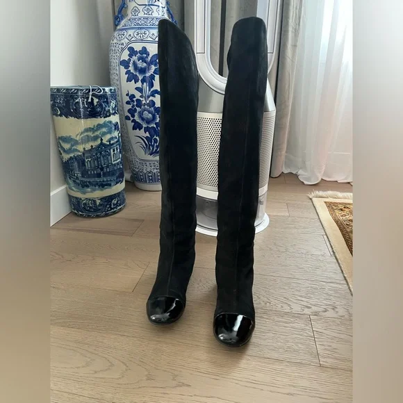 Marc by Marc Jacobs Black Over-the-Knee Suede Boots with Patent Toe Cap Sz 37.5 - Picture 4 of 17